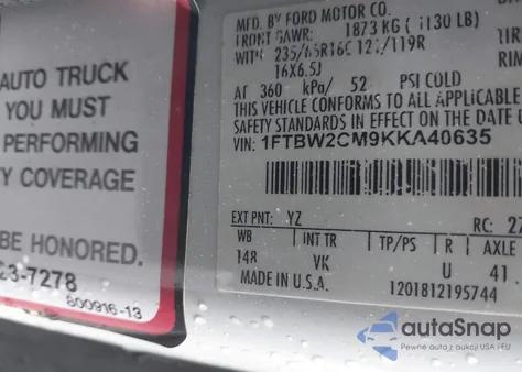2019 Ford Transit-350 from USA, damaged, VIN 1FTBW2CM9KKA40635